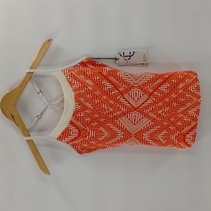 Satva orange & white athletic top size small racerback adjustable strap w/bra